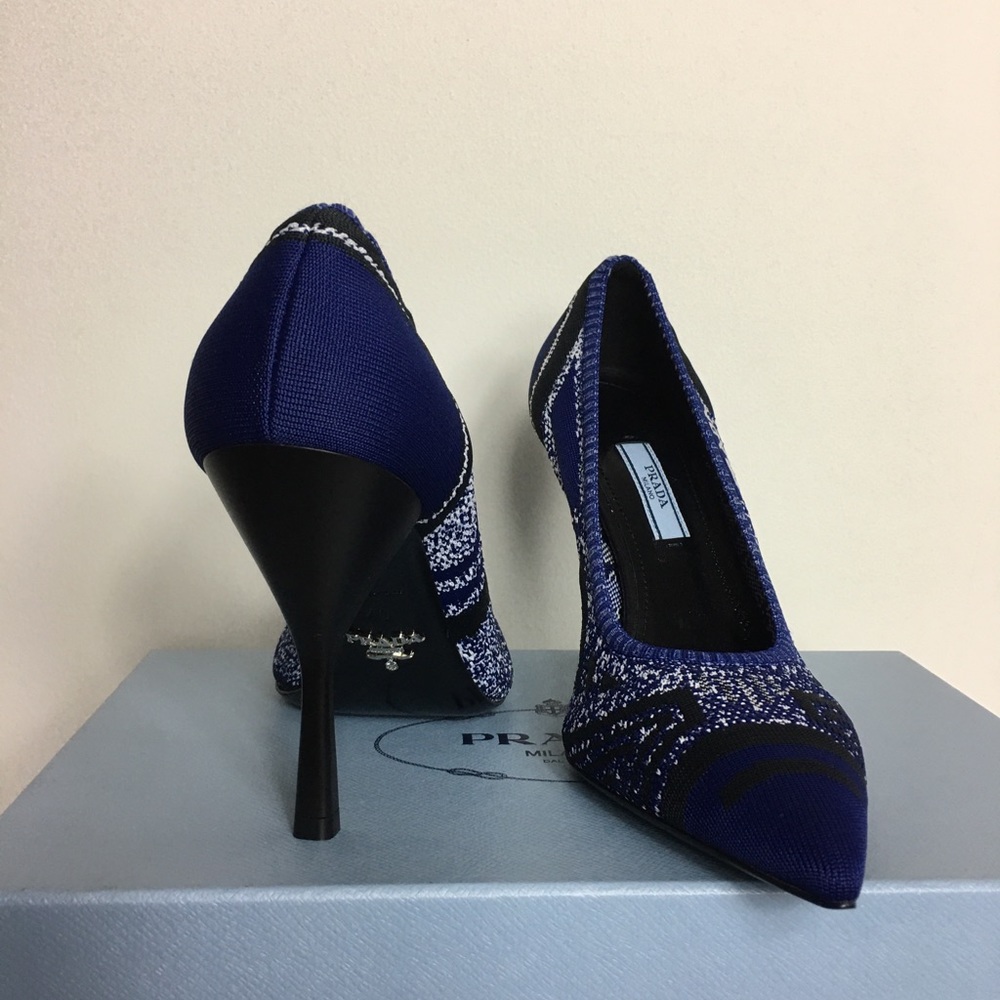 Prada Stretch Knit leather Blue Pump - Picture 6 of 9